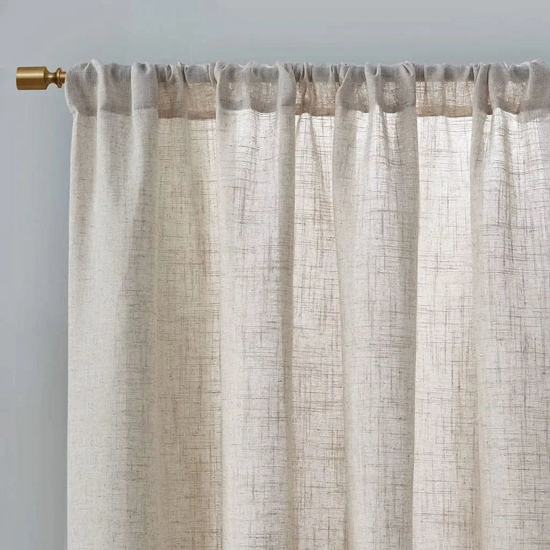 Linen Blend Curtains Polyester Light Filtering Panel Pair For Windows