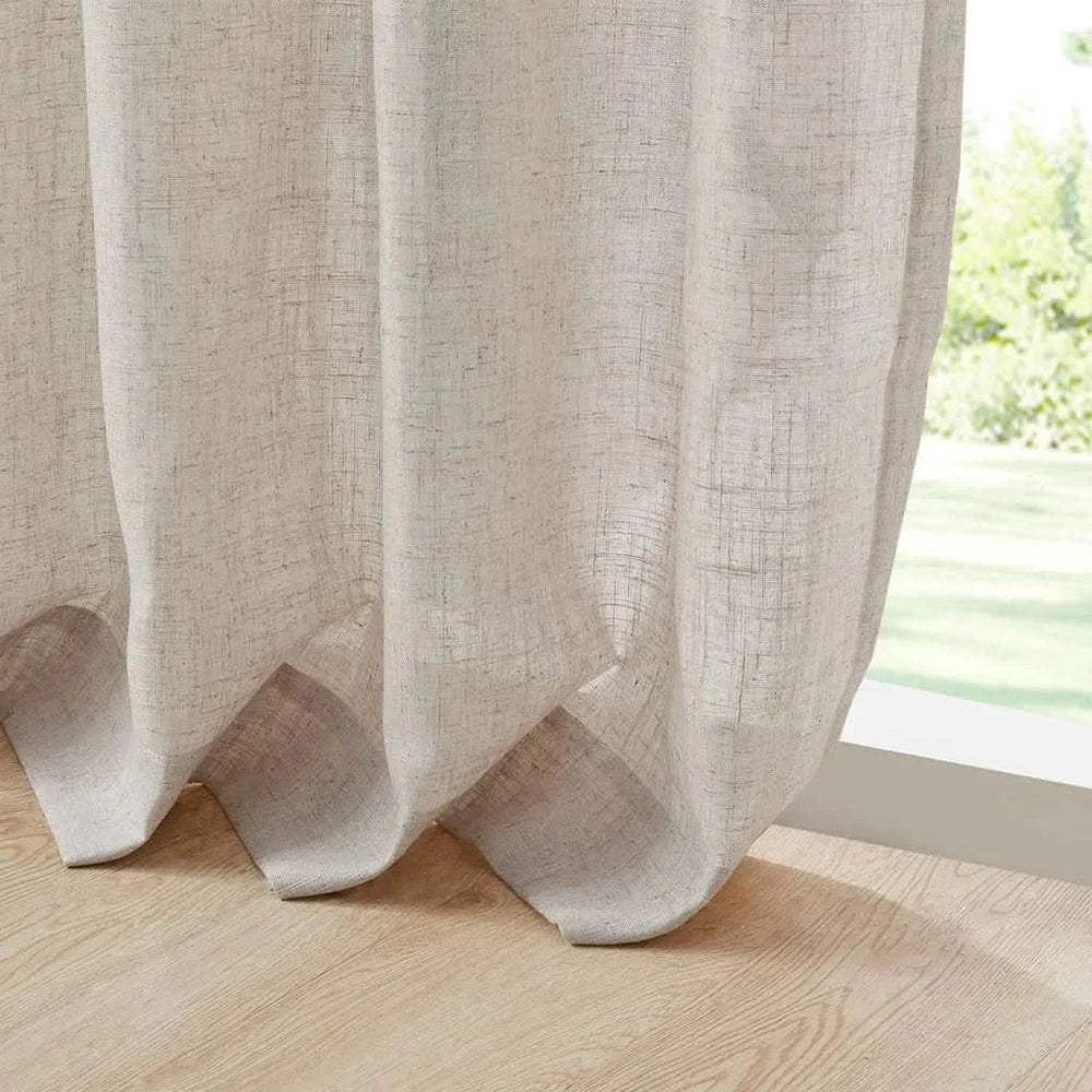 Linen Blend Curtains Polyester Light Filtering Panel Pair For Windows Media 11