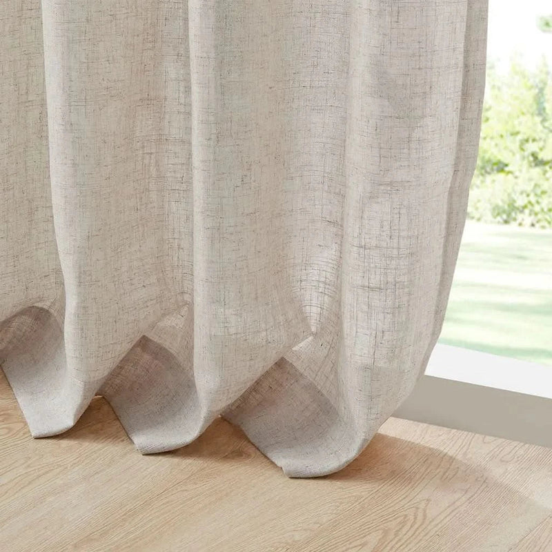 Linen Blend Curtains Polyester Light Filtering Panel Pair For Windows