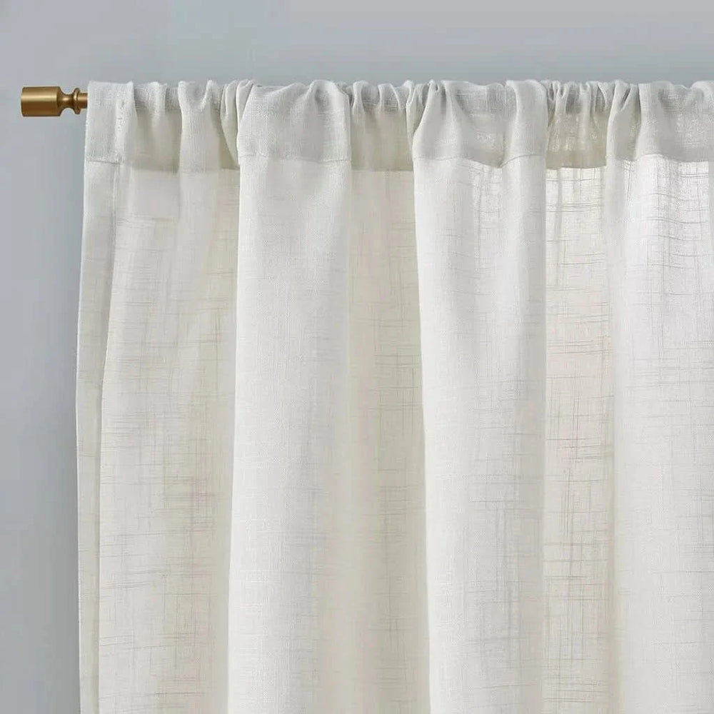 Linen Curtain Panels Linen Blend Light Filtering White Polyester Window Pair Media 14