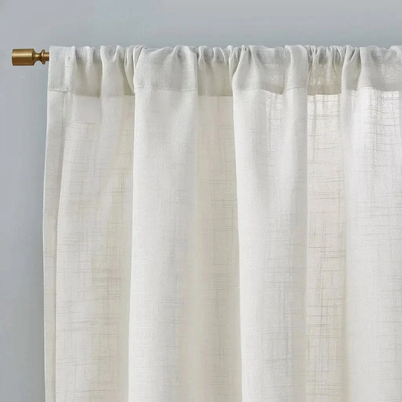 Linen Curtain Panels Linen Blend Light Filtering White Polyester Window Pair