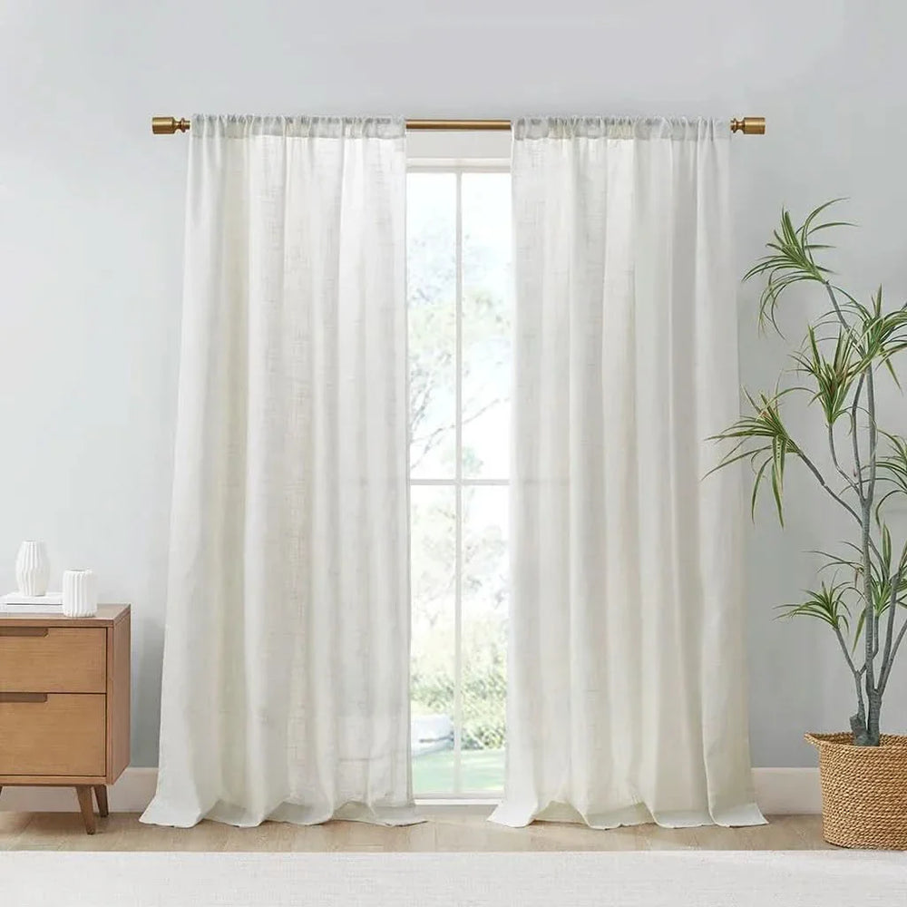 Linen Curtain Panels Linen Blend Light Filtering White Polyester Window Pair Media 2