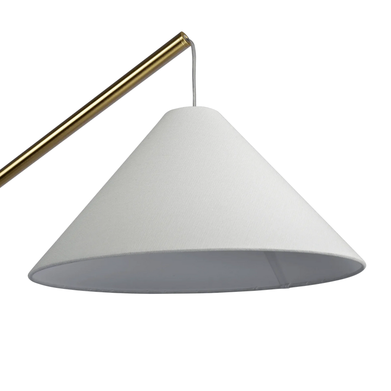 Floor Lamp Antique Brass White Fabric Shade On Off Switch Coned Base