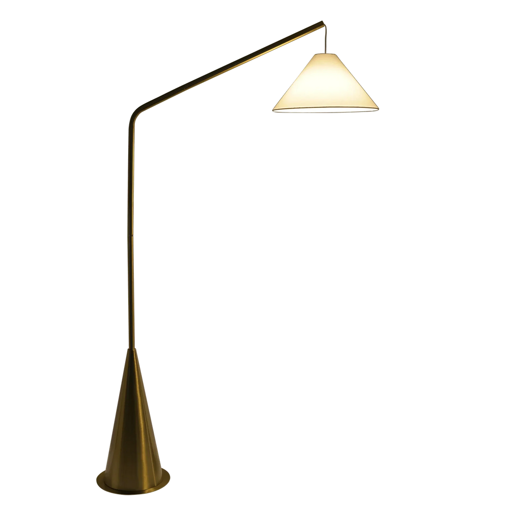 Floor Lamp Antique Brass White Fabric Shade On Off Switch Coned Base Media 2