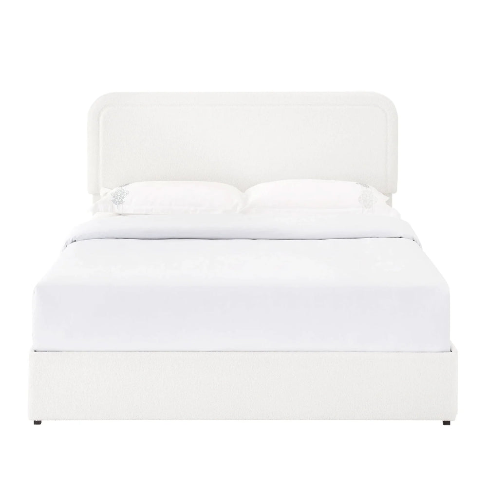 Liv Queen Size Ivory Boucle Upholstered Platform Bed with 4-Drawer Storage and Adjustable Tufted Headboard - DTY Store