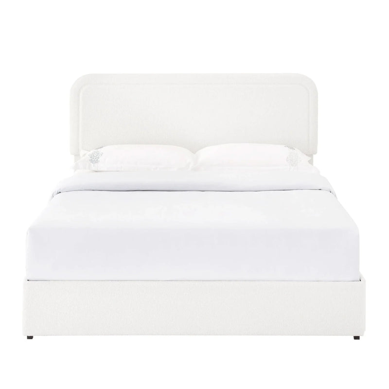 Queen Bed Ivory Boucle Upholstered 4-Drawer Storage Tufted Headboard