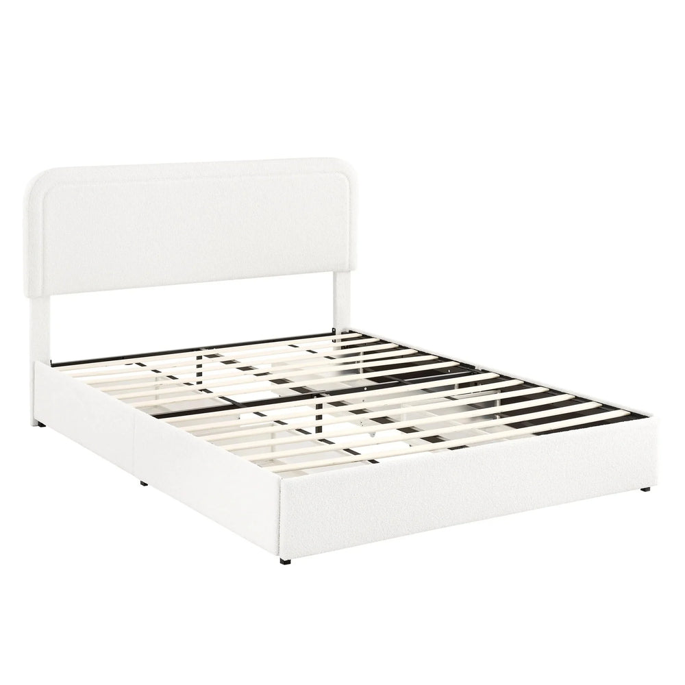 Queen Bed Ivory Boucle Upholstered 4-Drawer Storage Tufted Headboard Media 12