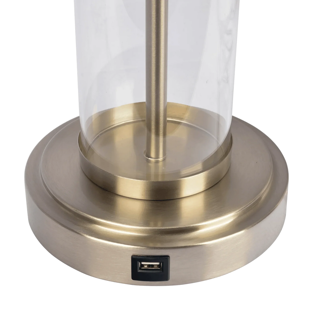 Table Lamp Brushed Nickel & Clear Glass Body With Elegant Metal Base Media 4