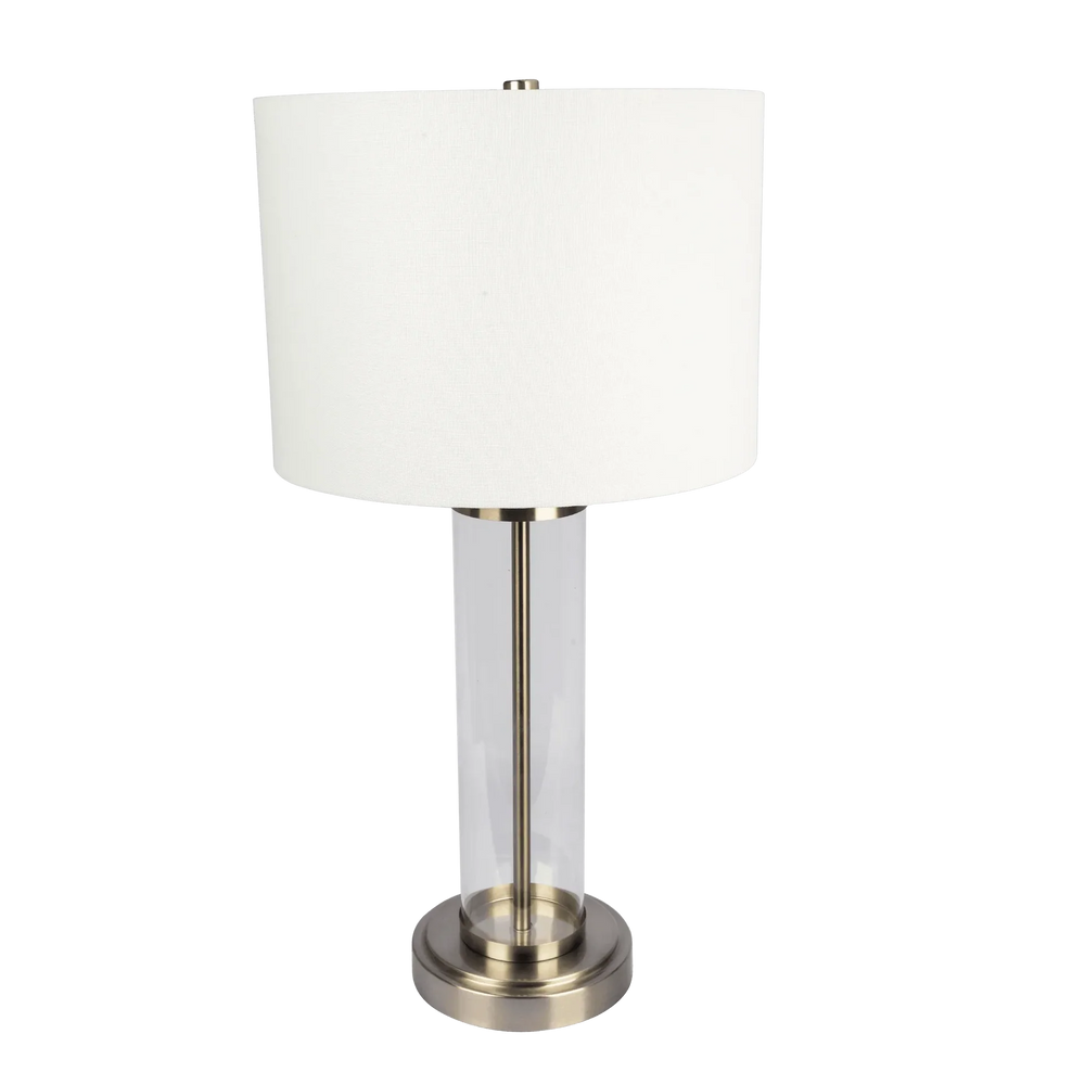 Table Lamp Brushed Nickel & Clear Glass Body With Elegant Metal Base Media 1