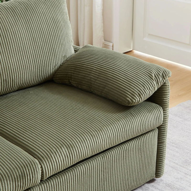 Sleeper Sofa Green Corduroy 3-in-1 Adjustable With Pullout Bed With Side Pockets