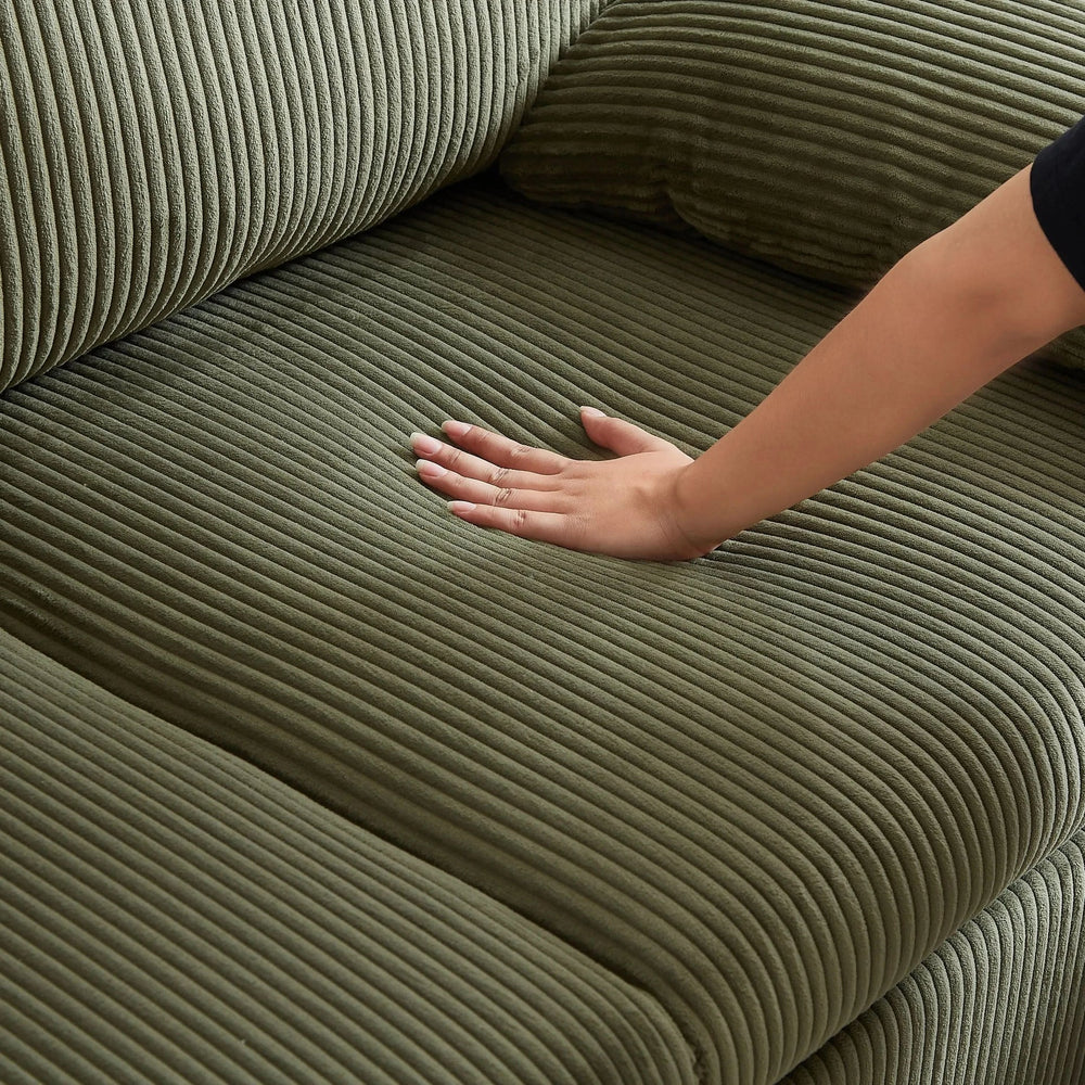 Sleeper Sofa Green Corduroy 3-in-1 Adjustable With Pullout Bed With Side Pockets Media 10