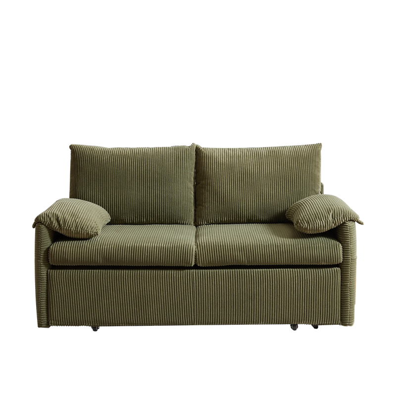 Sleeper Sofa Green Corduroy 3-in-1 Adjustable With Pullout Bed With Side Pockets