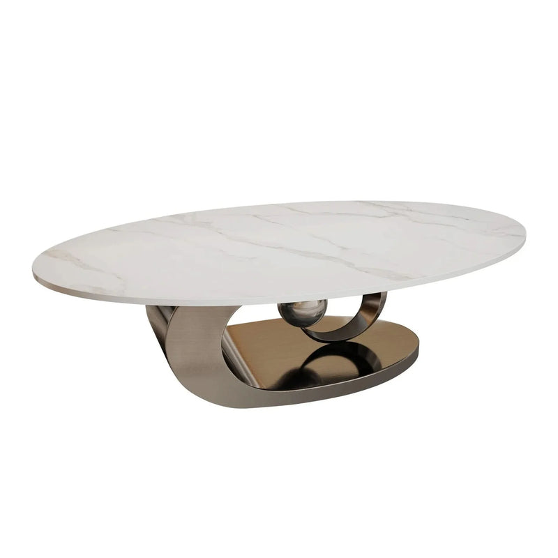 Marble Coffee Table Faux Marble Top & Sculptural Stainless Steel Base