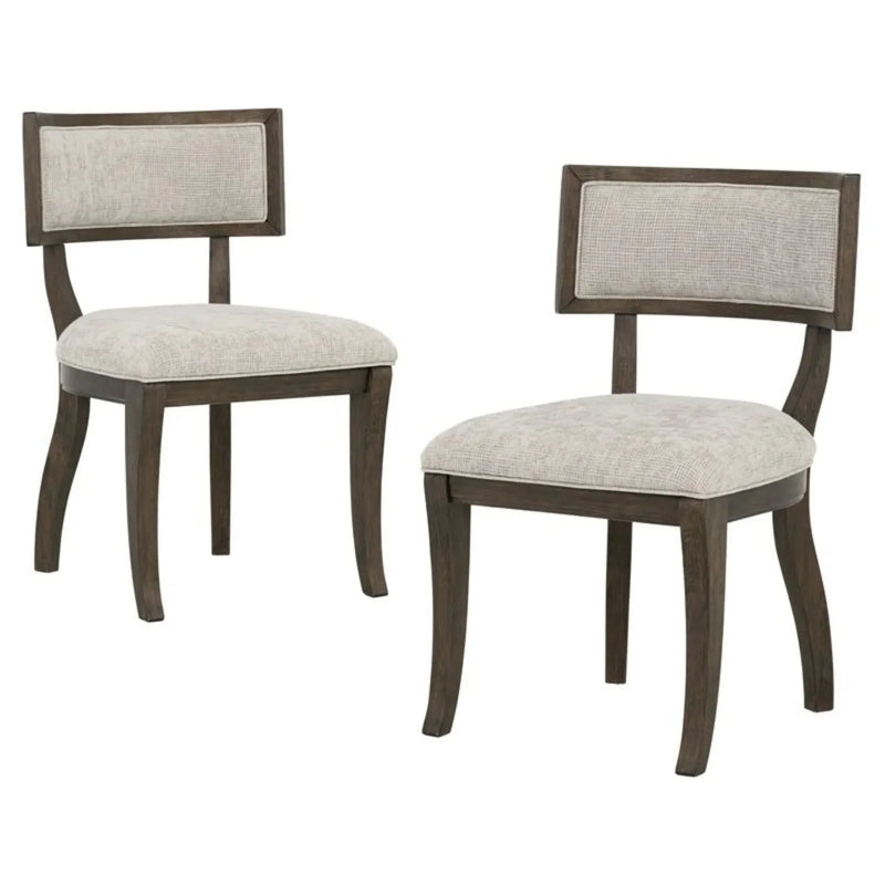 Upholstered Dining Chairs Beige Set Of 2 With Aged Brown Oak Finish