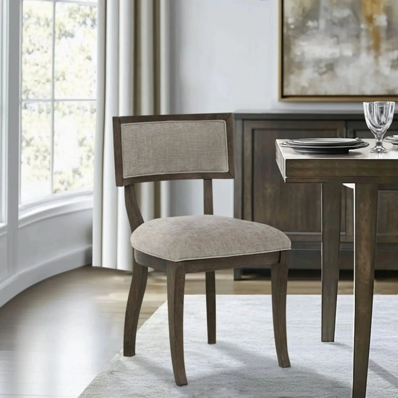 Upholstered Dining Chairs Beige Set Of 2 With Aged Brown Oak Finish