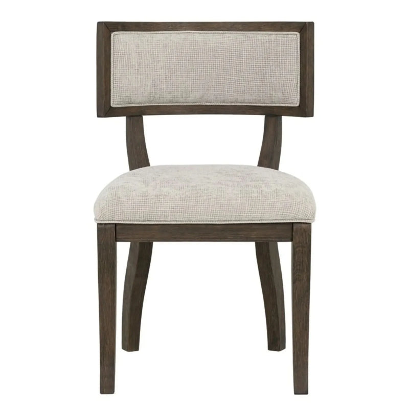 Upholstered Dining Chairs Beige Set Of 2 With Aged Brown Oak Finish