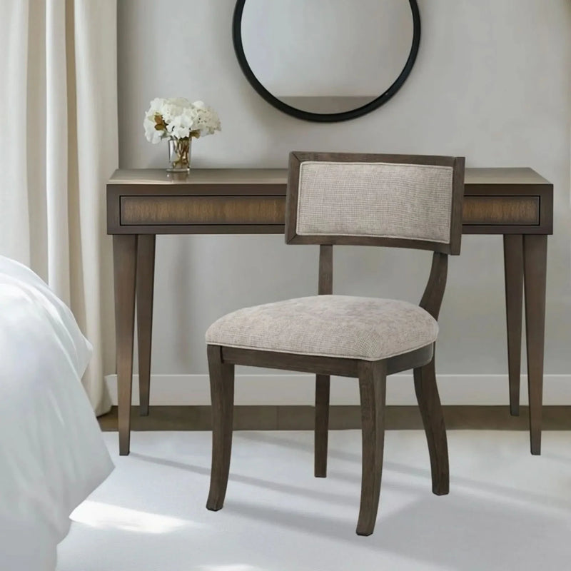 Upholstered Dining Chairs Beige Set Of 2 With Aged Brown Oak Finish
