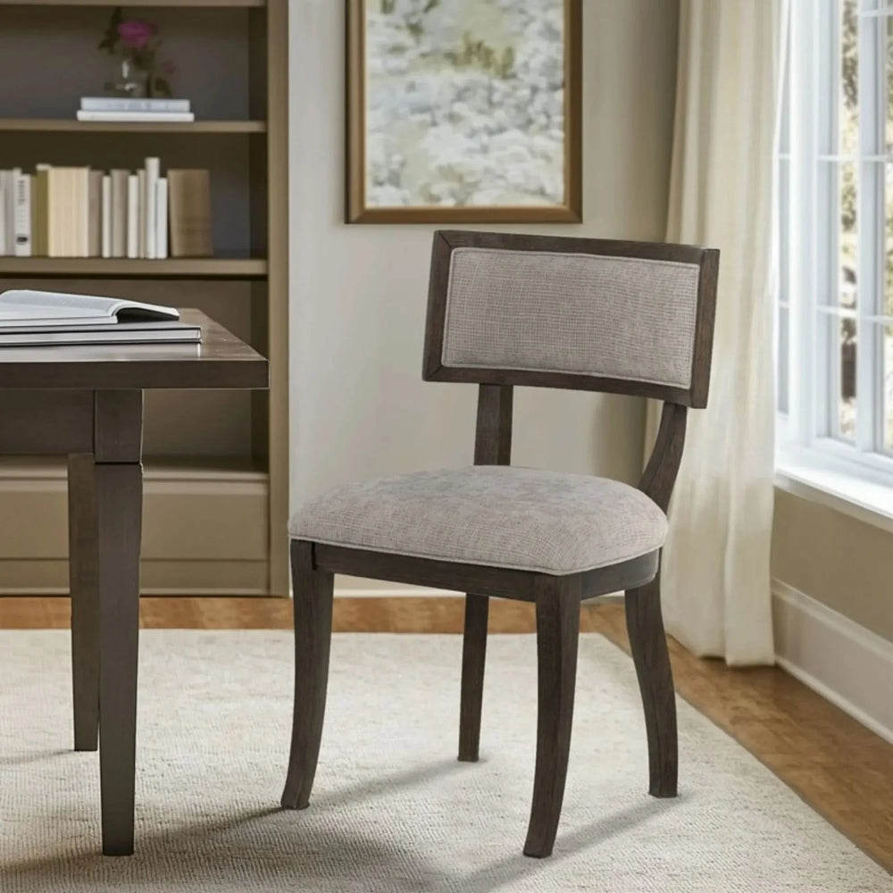 Upholstered Dining Chairs Beige Set Of 2 With Aged Brown Oak Finish Media 10