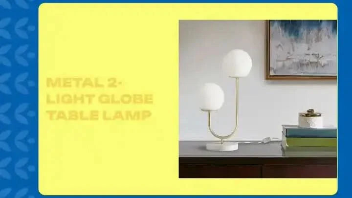 Globe Table Lamp 2 Light Metal Iron Gold Brass Finish Modern Home Accent Media 1