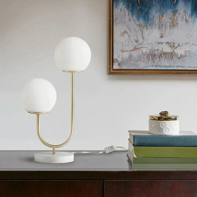 Globe Table Lamp 2 Light Metal Iron Gold Brass Finish Modern Home Accent