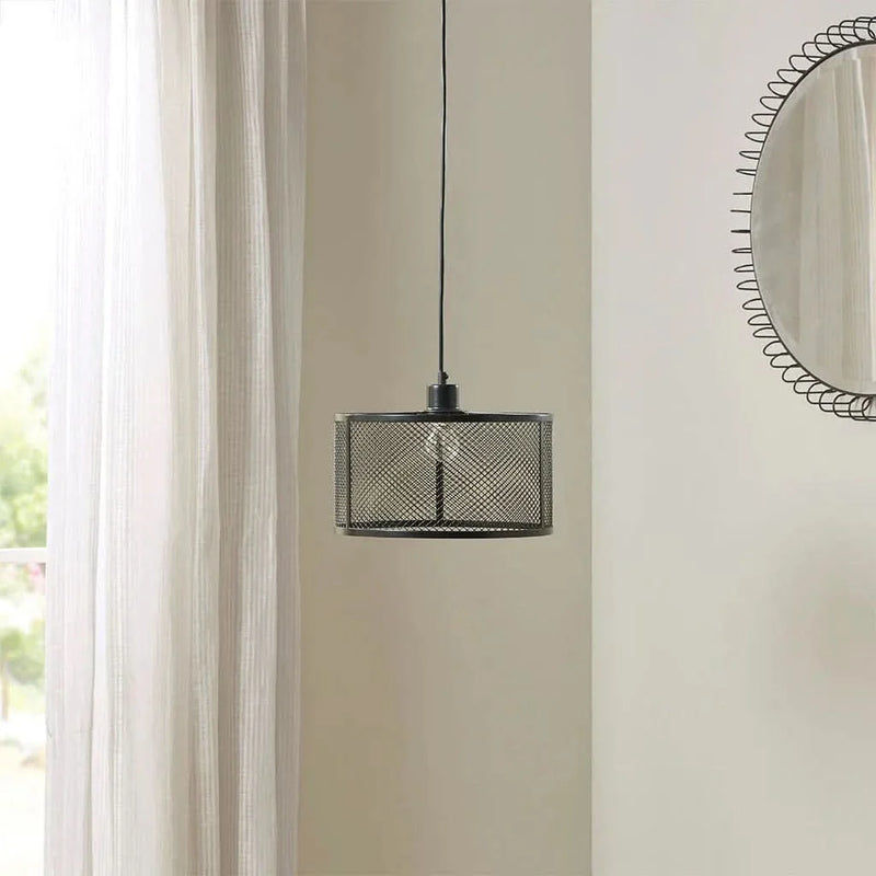 Metal Mesh Pendant Light Iron Black Finish Industrial Ceiling Fixture