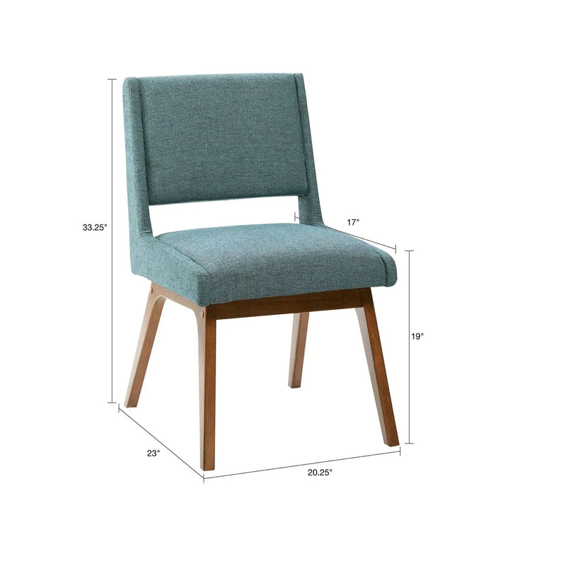 Dining Chair Blue Polyester Upholstery Set Of 2 Mid-Century Chairs