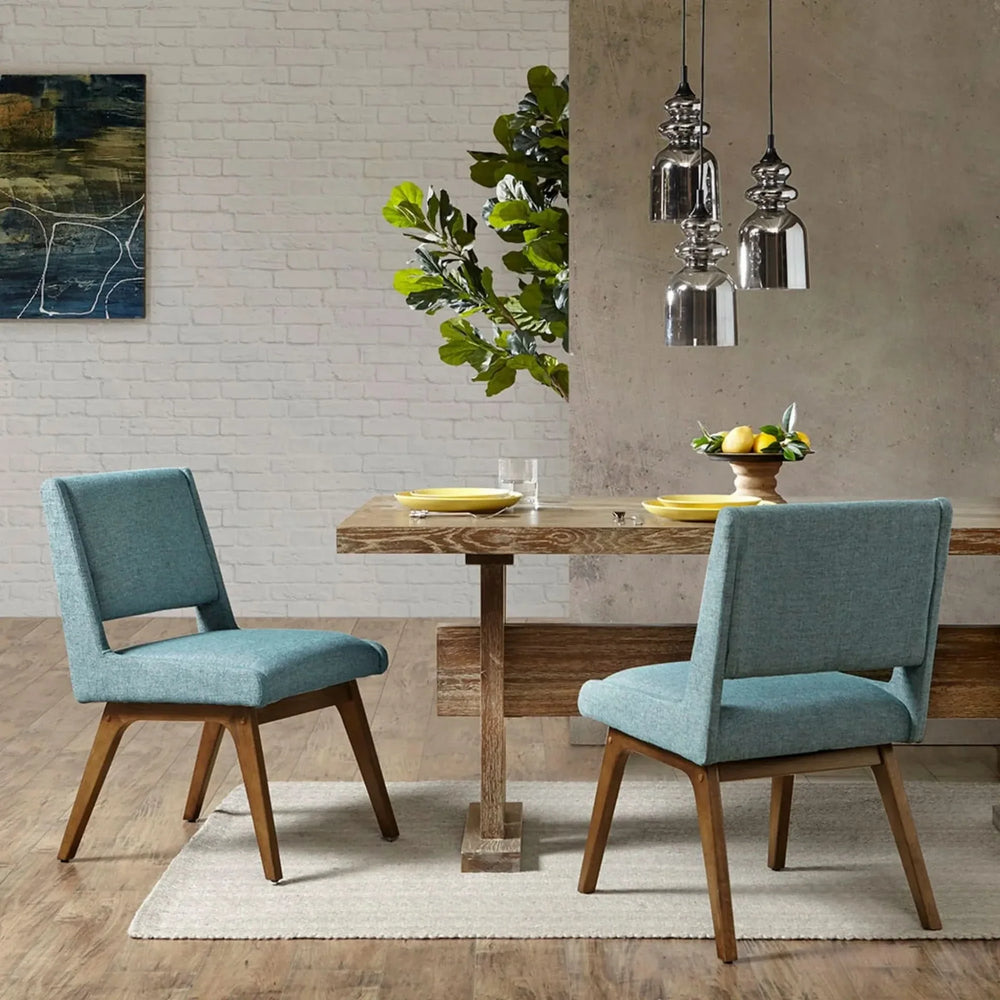 Dining Chair Blue Polyester Upholstery Set Of 2 Mid-Century Chairs Media 2