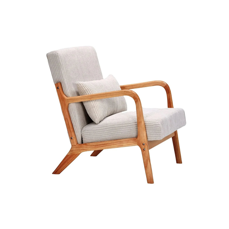 Mid-Century Modern Accent Chair with Pillow Upholstered Arm Chair in Beige Polyester and Solid Wood Frame (beige)