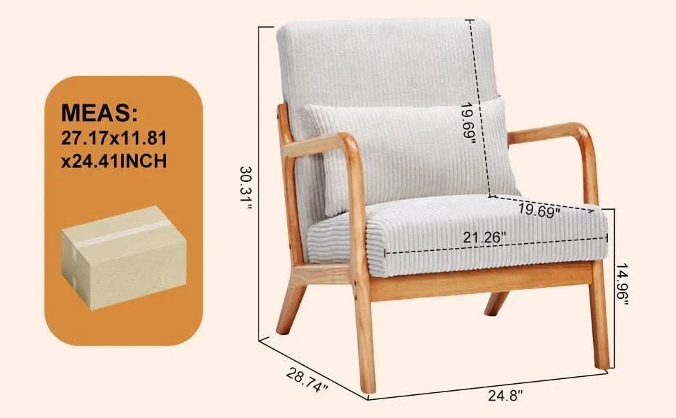 Mid-Century Modern Accent Chair with Pillow Upholstered Arm Chair in Beige Polyester and Solid Wood Frame (beige) Media 22