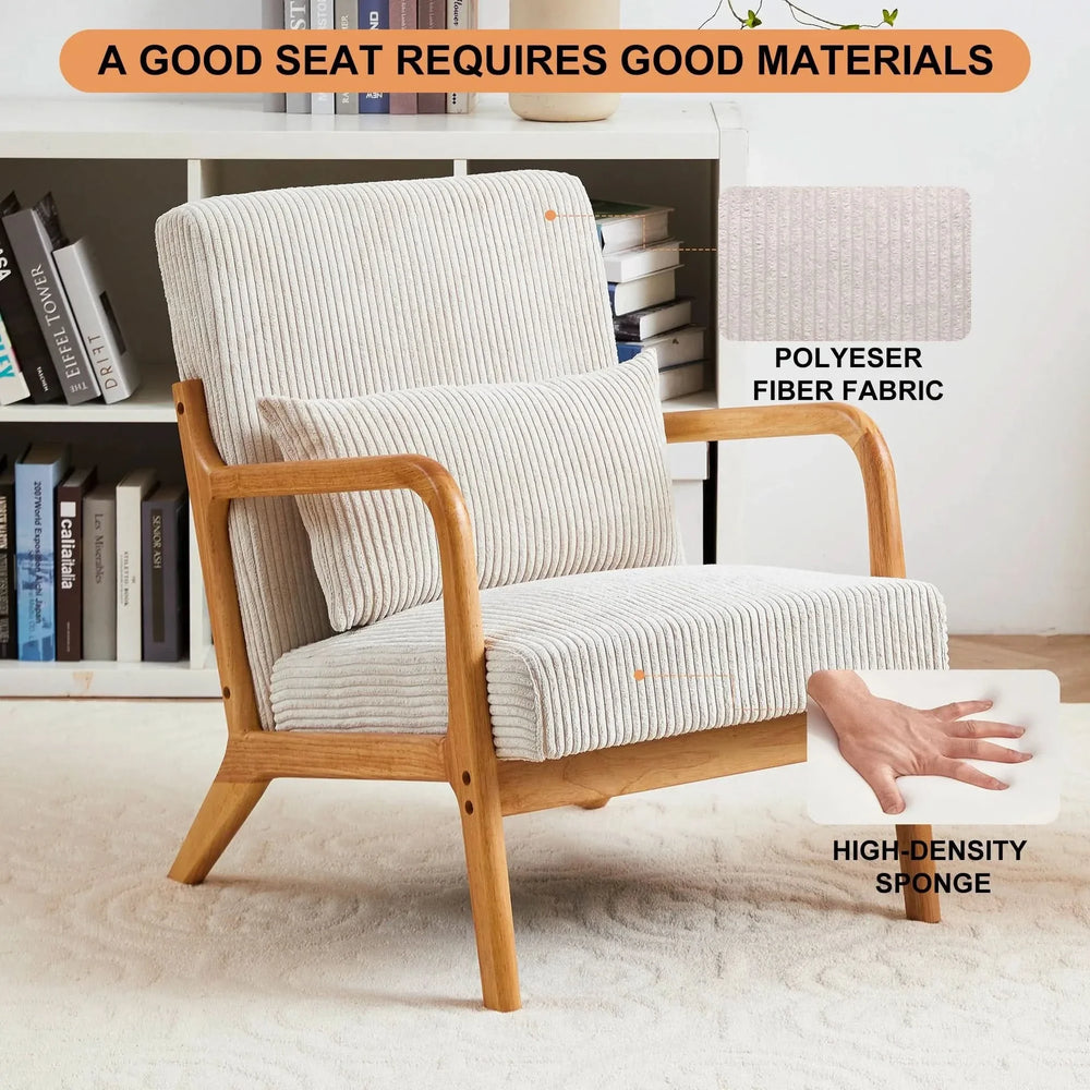 Mid-Century Modern Accent Chair with Pillow Upholstered Arm Chair in Beige Polyester and Solid Wood Frame (beige) Media 18