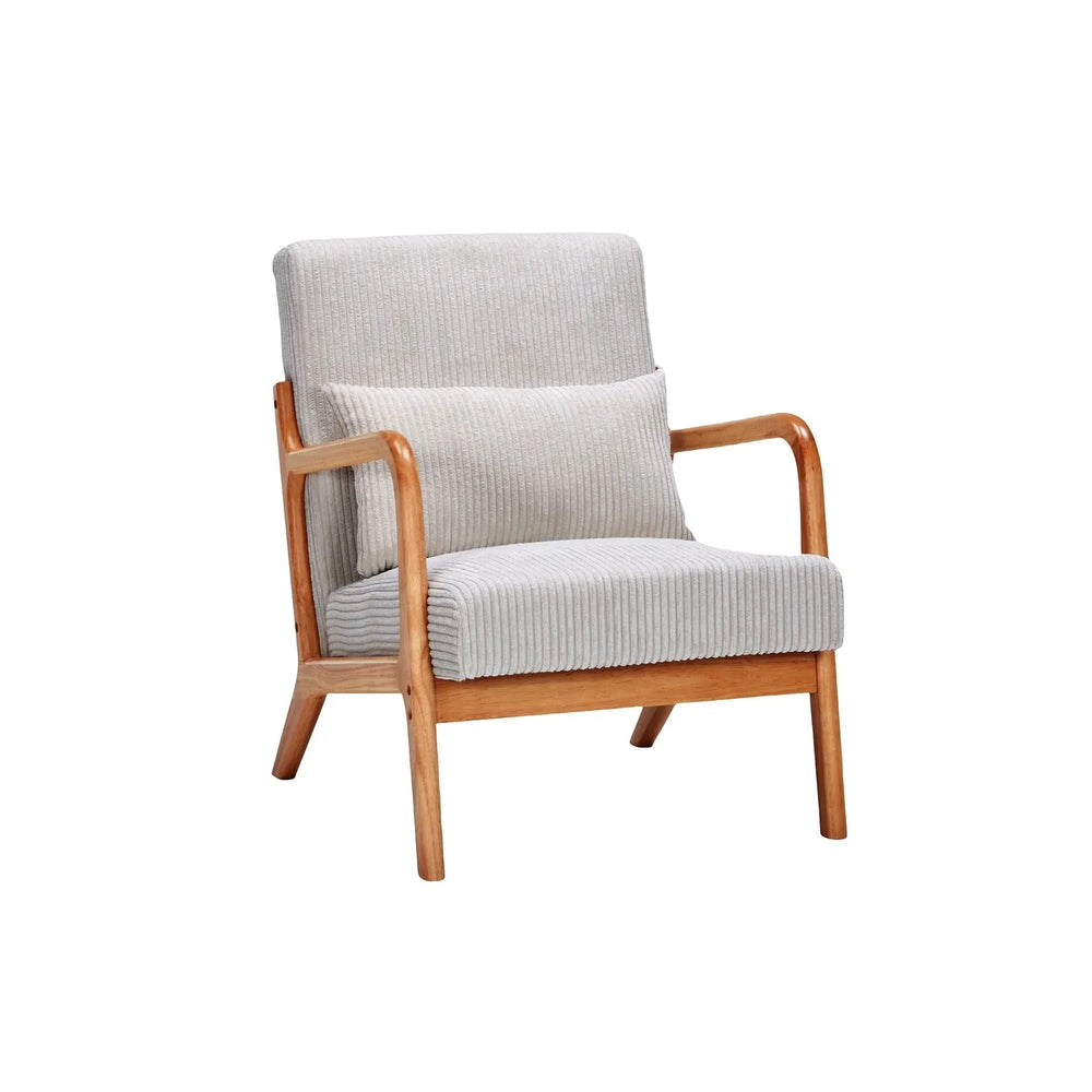 Mid-Century Modern Accent Chair with Pillow Upholstered Arm Chair in Beige Polyester and Solid Wood Frame (beige) Media 11