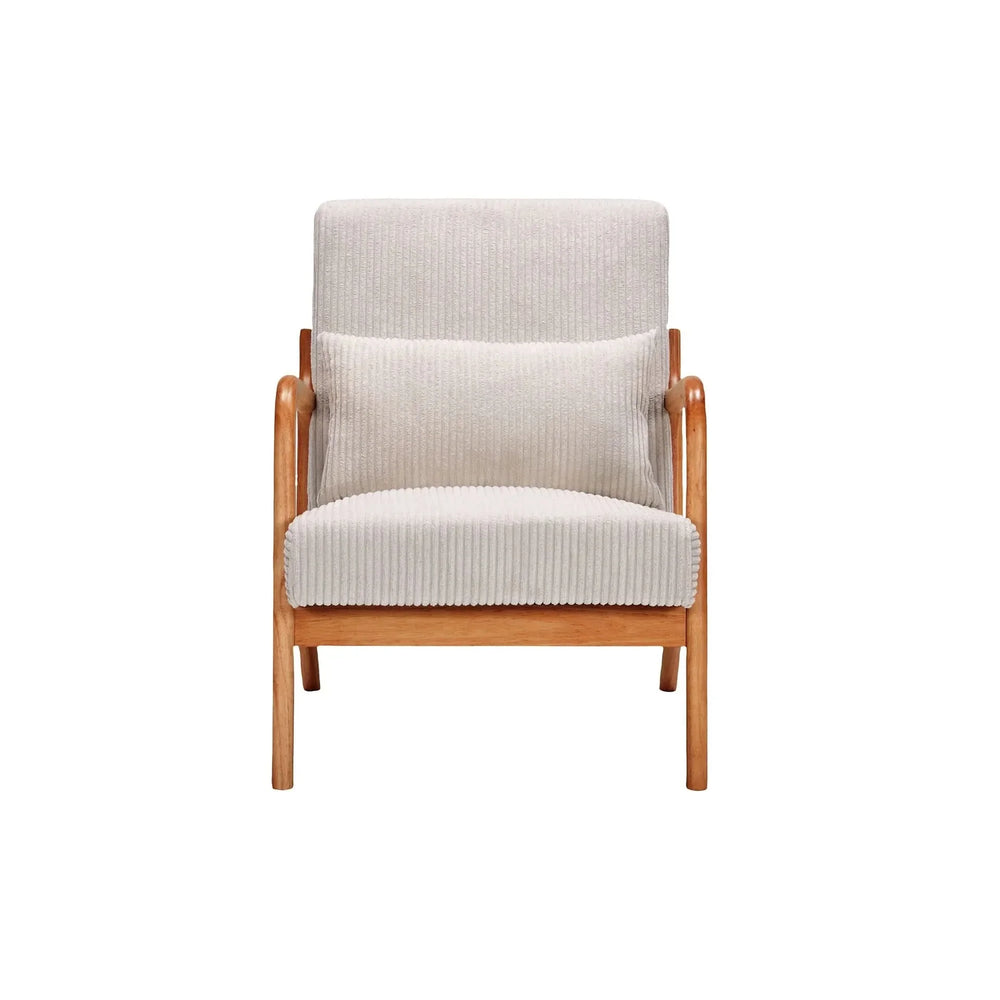Mid-Century Modern Accent Chair with Pillow Upholstered Arm Chair in Beige Polyester and Solid Wood Frame (beige) Media 15