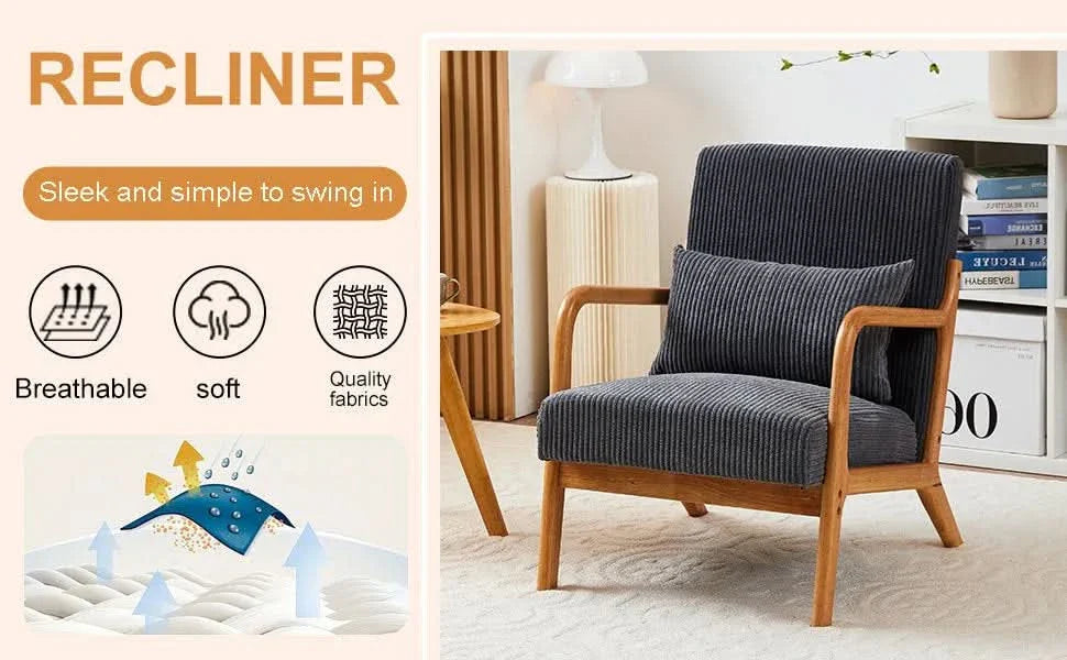Mid-Century Modern Accent Chair with Pillow Upholstered Arm Chair in Beige Polyester and Solid Wood Frame (beige) Media 26