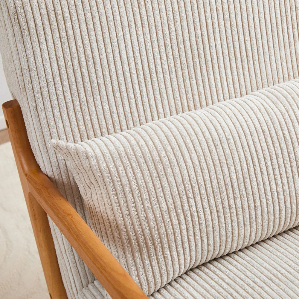 Mid-Century Modern Accent Chair with Pillow Upholstered Arm Chair in Beige Polyester and Solid Wood Frame (beige) Media 5
