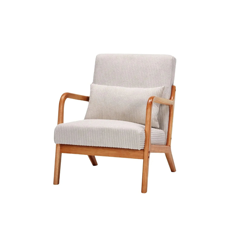 Mid-Century Modern Accent Chair with Pillow Upholstered Arm Chair in Beige Polyester and Solid Wood Frame (beige)