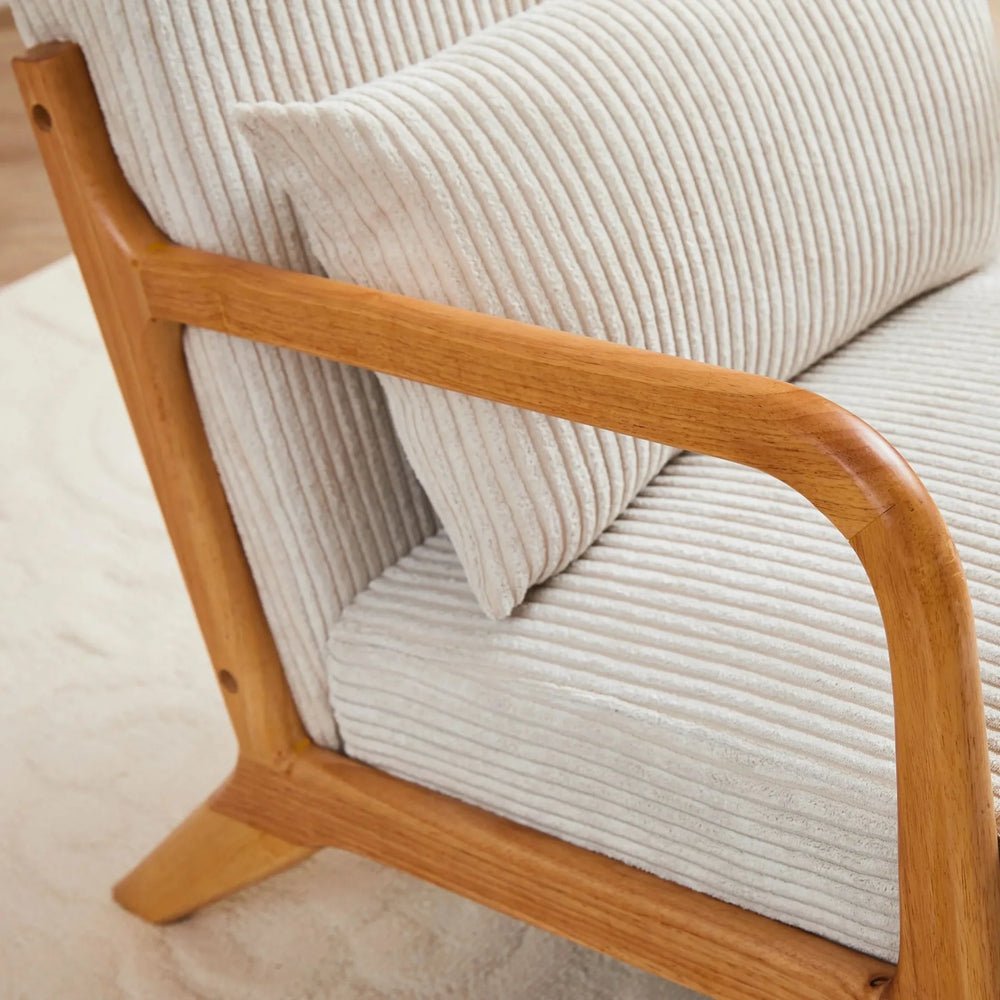 Mid-Century Modern Accent Chair with Pillow Upholstered Arm Chair in Beige Polyester and Solid Wood Frame (beige) Media 6