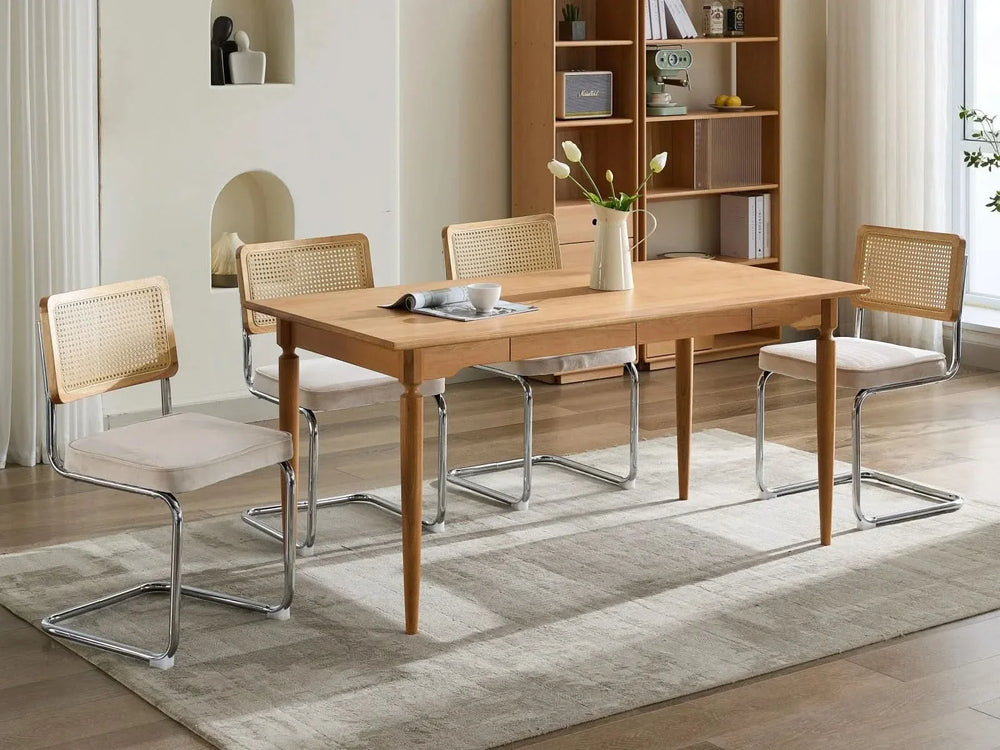 Dining Chairs Velvet Upholstery & Cane Back Beige Chrome Base Set Of 2 Media 17