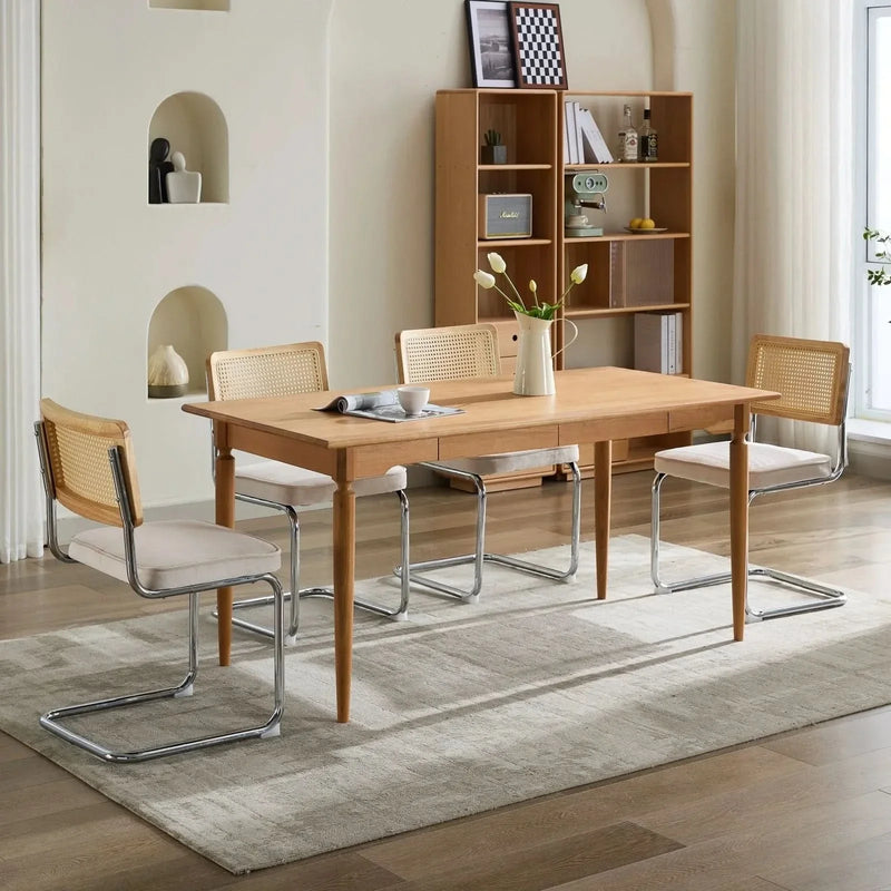 Dining Chairs Velvet Upholstery & Cane Back Beige Chrome Base Set Of 2