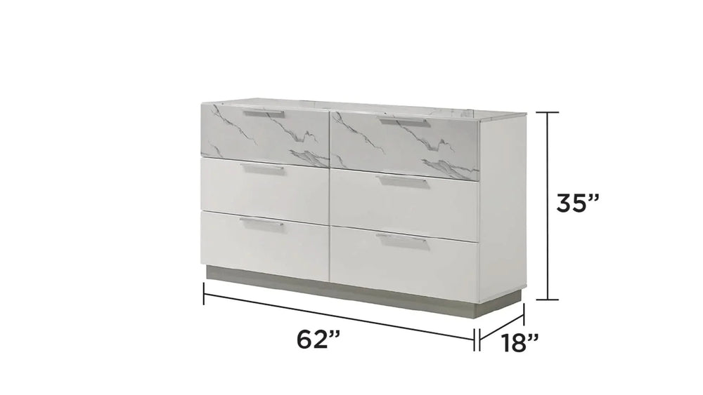 Queen Bedroom Set Marble & Lacquer Finish Minimalist LED Lighting White Media 5