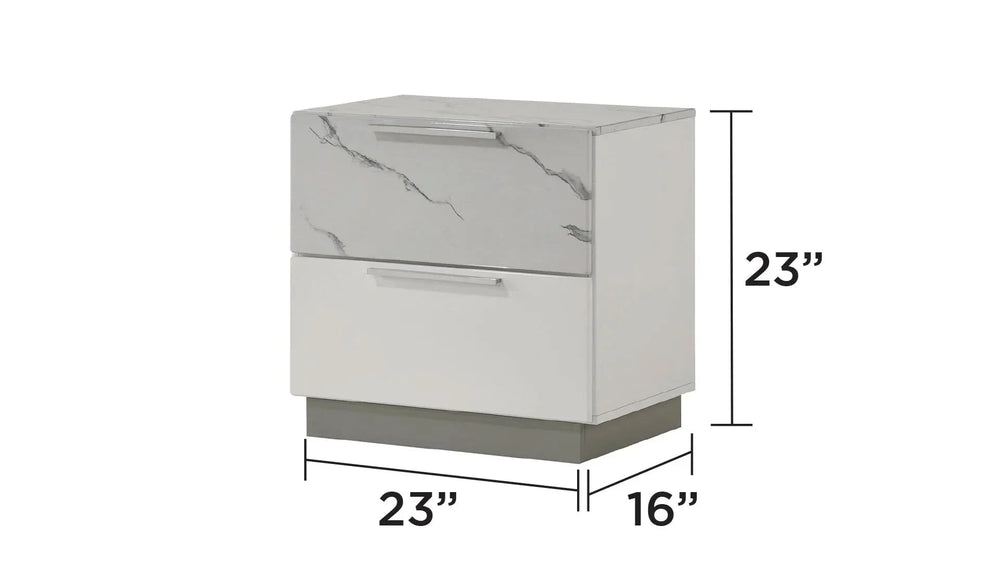 Queen Bedroom Set Marble & Lacquer Finish Minimalist LED Lighting White Media 9