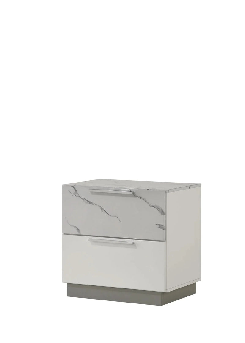 Queen Bedroom Set Marble & Lacquer Finish Minimalist LED Lighting White