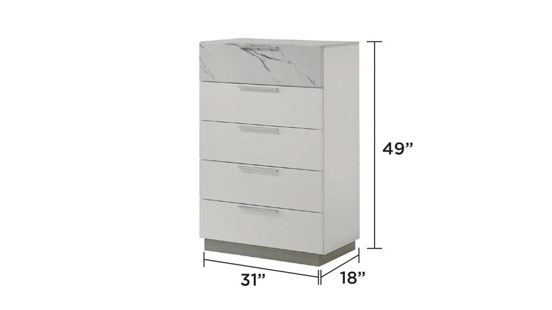 Queen Bedroom Set Two-Tone Marble & Lacquer Finish LED Lighting Collection