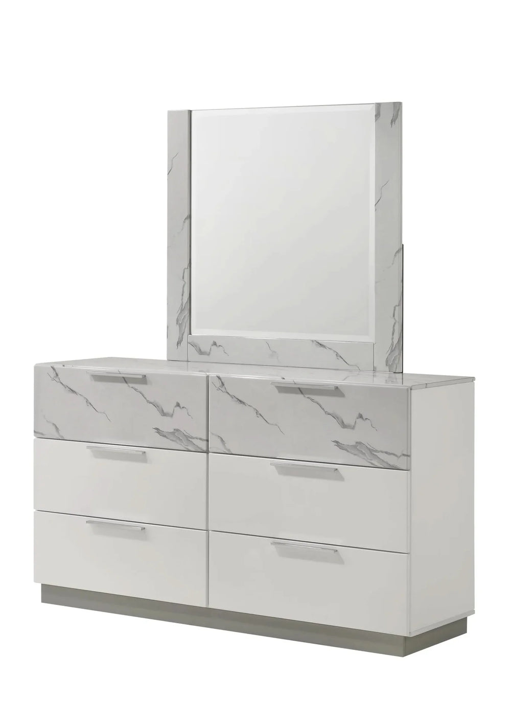 Queen Bedroom Set Two-Tone Marble & Lacquer Finish LED Lighting Collection Media 8