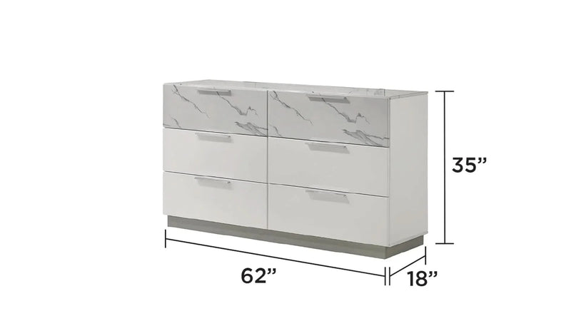 Queen Bedroom Set Two-Tone Marble & Lacquer Finish LED Lighting Collection