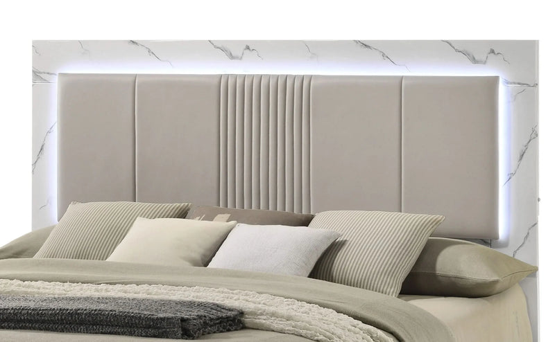 Queen Bedroom Set Two-Tone Marble & Lacquer Finish LED Lighting Collection