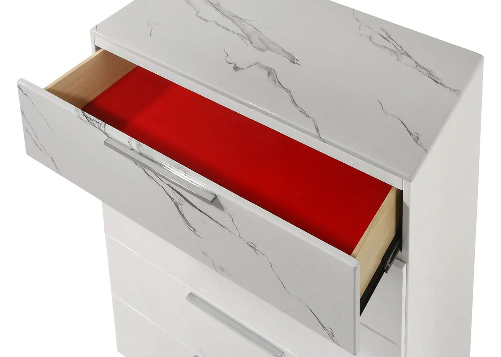 Queen Bedroom Set Two-Tone Marble & Lacquer Finish LED Lighting Collection Media 19