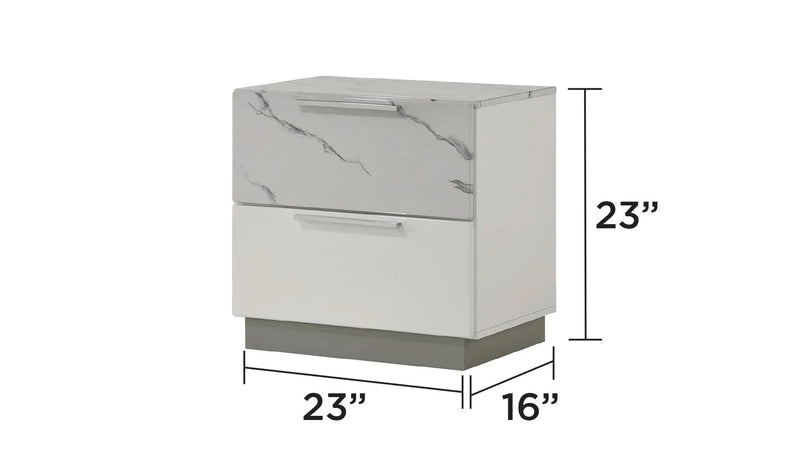 Queen Bedroom Set Two-Tone Marble & Lacquer Finish LED Lighting Collection