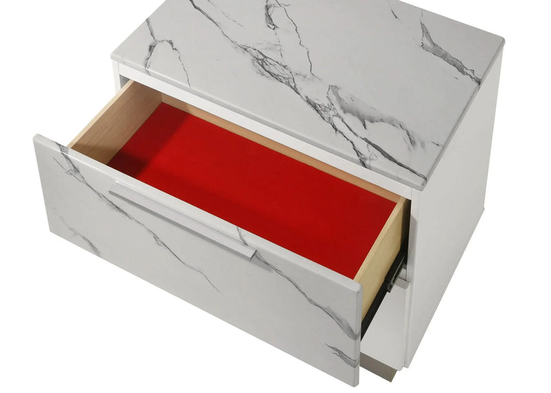 Queen Bedroom Set Two-Tone Marble & Lacquer Finish LED Lighting Collection