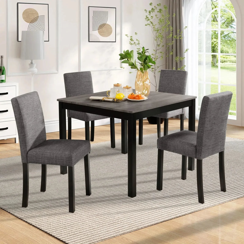 Dining Table Set Fabric & Wood Modern Seats 4 For Kitchen & Dining