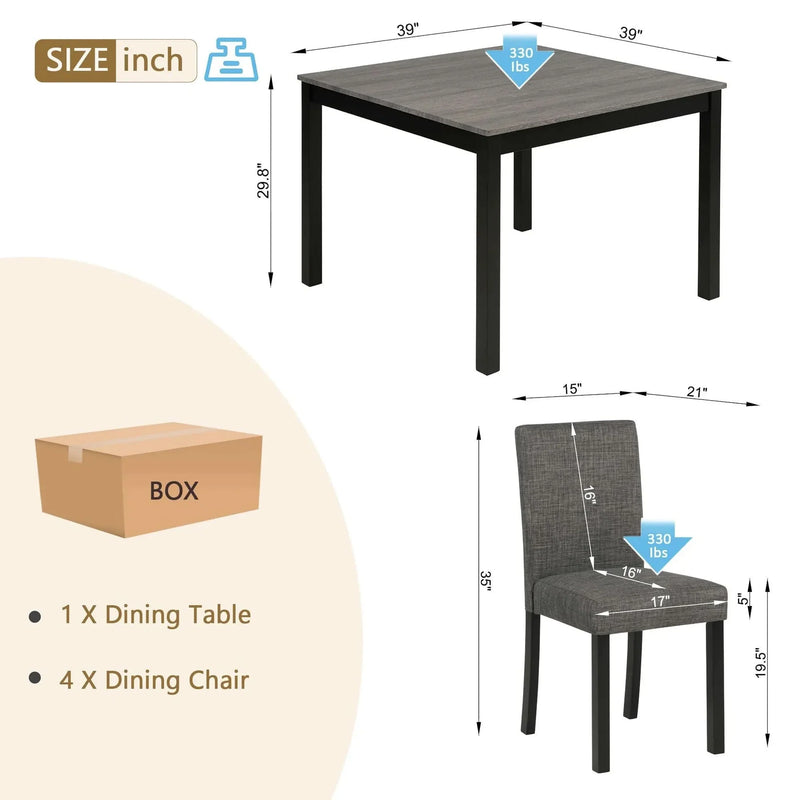 Dining Table Set Fabric & Wood Modern Seats 4 For Kitchen & Dining